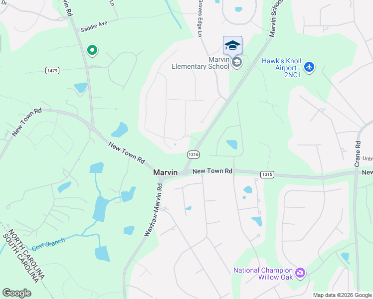 map of restaurants, bars, coffee shops, grocery stores, and more near 10018 Marvin Weddington Road in Waxhaw