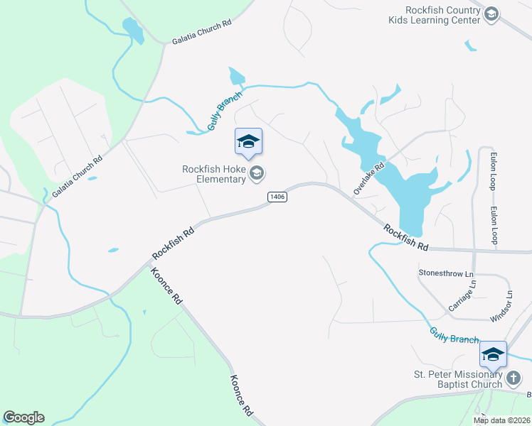 map of restaurants, bars, coffee shops, grocery stores, and more near 6310 Rockfish Road in Raeford