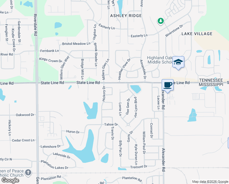 map of restaurants, bars, coffee shops, grocery stores, and more near 9430 Geneva Loop East in Olive Branch