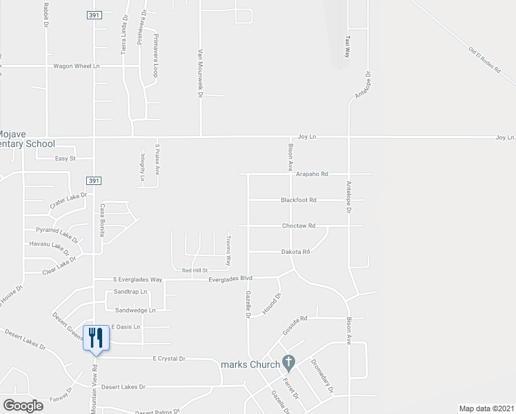 map of restaurants, bars, coffee shops, grocery stores, and more near 2453 Blackfoot Road in Bullhead City