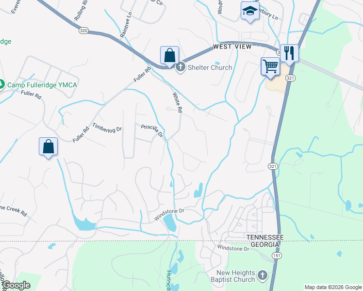 map of restaurants, bars, coffee shops, grocery stores, and more near 403 Sweet Pecan Lane in Chattanooga