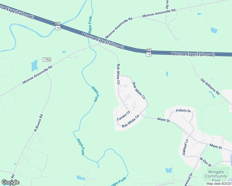 map of restaurants, bars, coffee shops, grocery stores, and more near 3103 Bob White Circle in Wingate