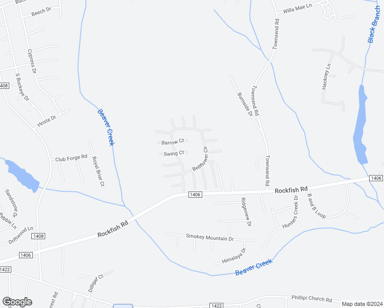 map of restaurants, bars, coffee shops, grocery stores, and more near 210 Swing Court in Raeford