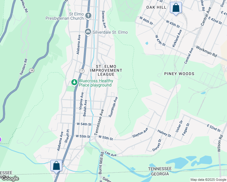 map of restaurants, bars, coffee shops, grocery stores, and more near 4910 Tennessee Avenue in Chattanooga