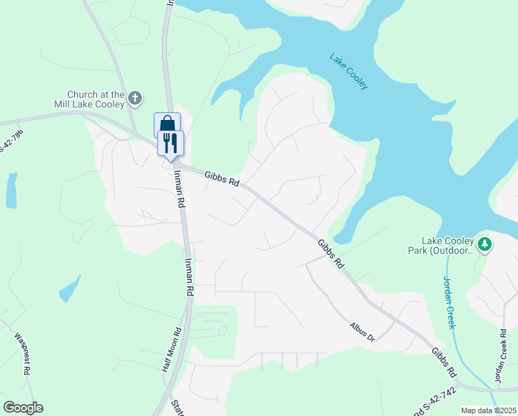 map of restaurants, bars, coffee shops, grocery stores, and more near 242 Gibbs Road in Wellford