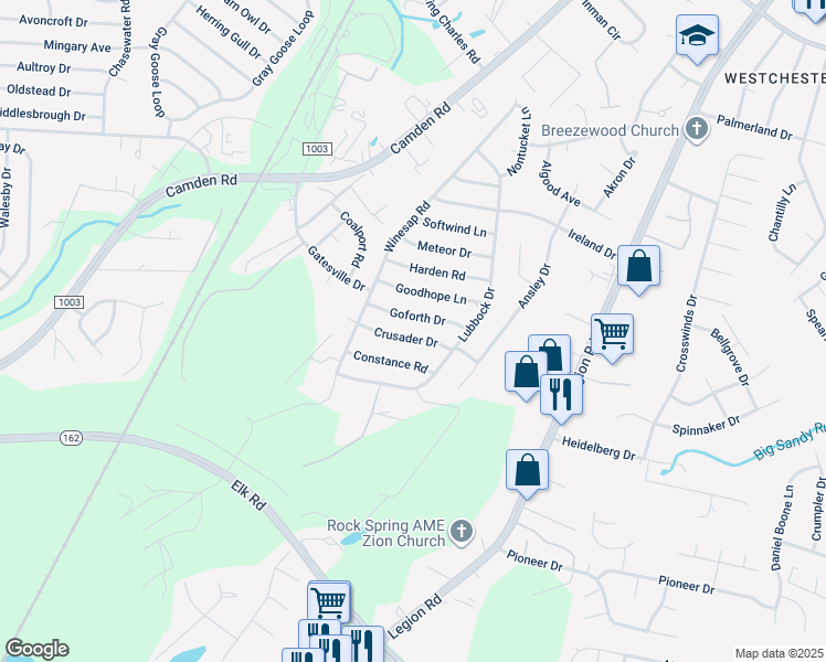 map of restaurants, bars, coffee shops, grocery stores, and more near 3836 Crusader Drive in Hope Mills