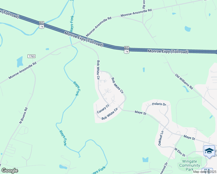 map of restaurants, bars, coffee shops, grocery stores, and more near 609A Piper Court in Wingate