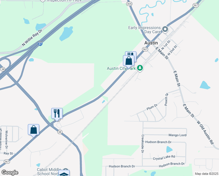 map of restaurants, bars, coffee shops, grocery stores, and more near 2890 Arkansas 367 in Austin