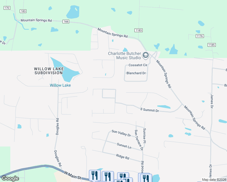 map of restaurants, bars, coffee shops, grocery stores, and more near 21 North Sunland Drive in Cabot