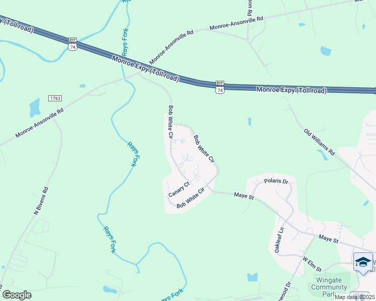 map of restaurants, bars, coffee shops, grocery stores, and more near 609A Piper Court in Wingate