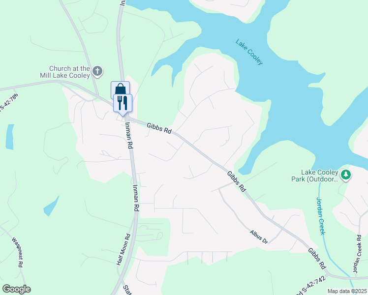 map of restaurants, bars, coffee shops, grocery stores, and more near 242 Gibbs Road in Wellford