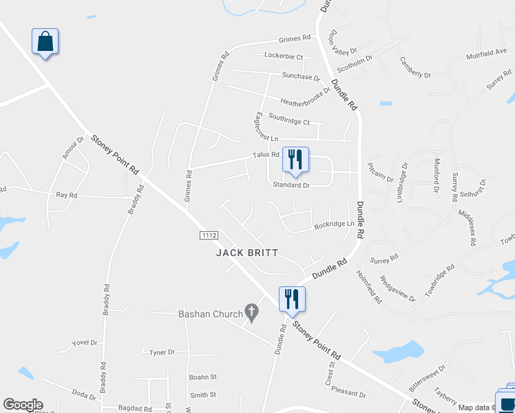 map of restaurants, bars, coffee shops, grocery stores, and more near 3511 Manorbridge Court in Fayetteville
