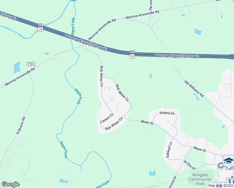 map of restaurants, bars, coffee shops, grocery stores, and more near 2700 Bobwhite Circle in Wingate