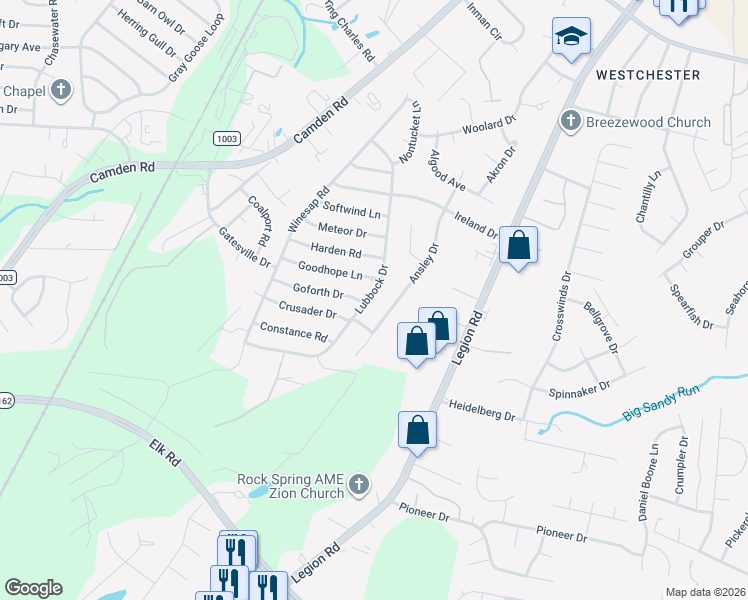 map of restaurants, bars, coffee shops, grocery stores, and more near 3441 Lubbock Drive in Hope Mills