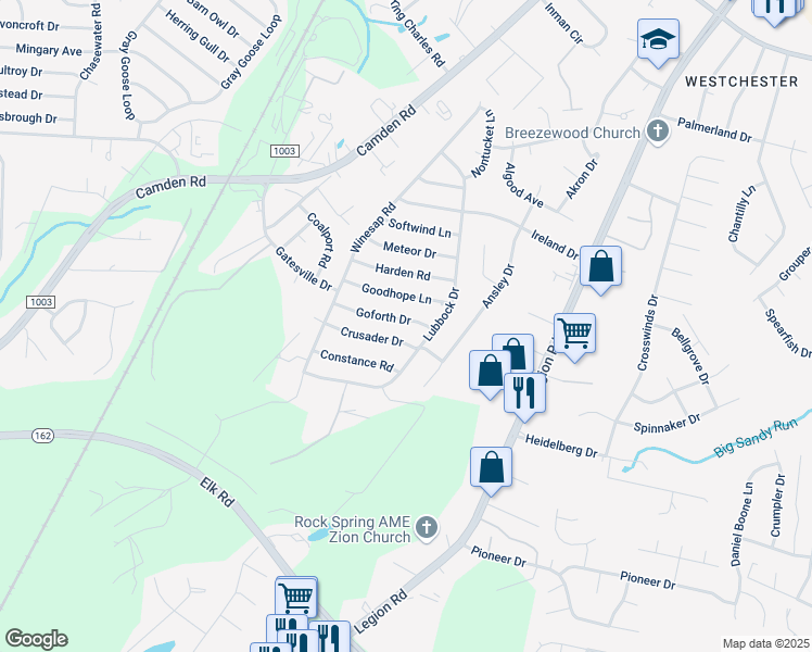 map of restaurants, bars, coffee shops, grocery stores, and more near 3827 Goforth Drive in Hope Mills