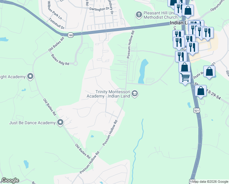 map of restaurants, bars, coffee shops, grocery stores, and more near Terrier Lane in Fort Mill