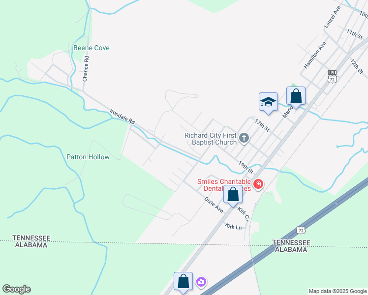 map of restaurants, bars, coffee shops, grocery stores, and more near 190 Irondale Road in South Pittsburg