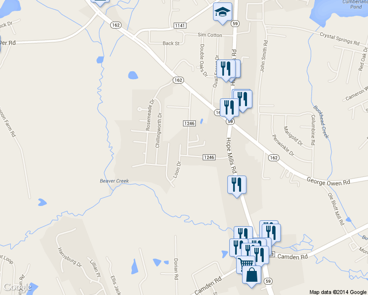 map of restaurants, bars, coffee shops, grocery stores, and more near 2905 Loon Drive in Fayetteville