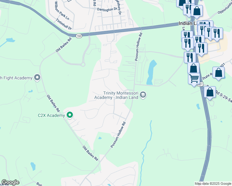 map of restaurants, bars, coffee shops, grocery stores, and more near 4554 Fox Ridge Lane in Indian Land