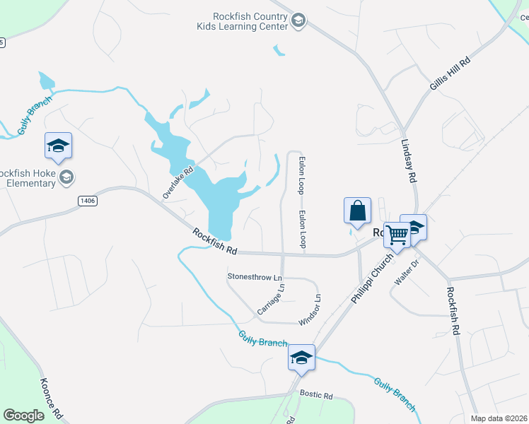map of restaurants, bars, coffee shops, grocery stores, and more near 229 Lakeside Road in Raeford