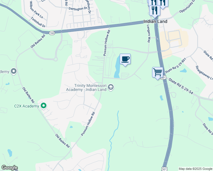 map of restaurants, bars, coffee shops, grocery stores, and more near 9419 Possum Hollow Road in Fort Mill