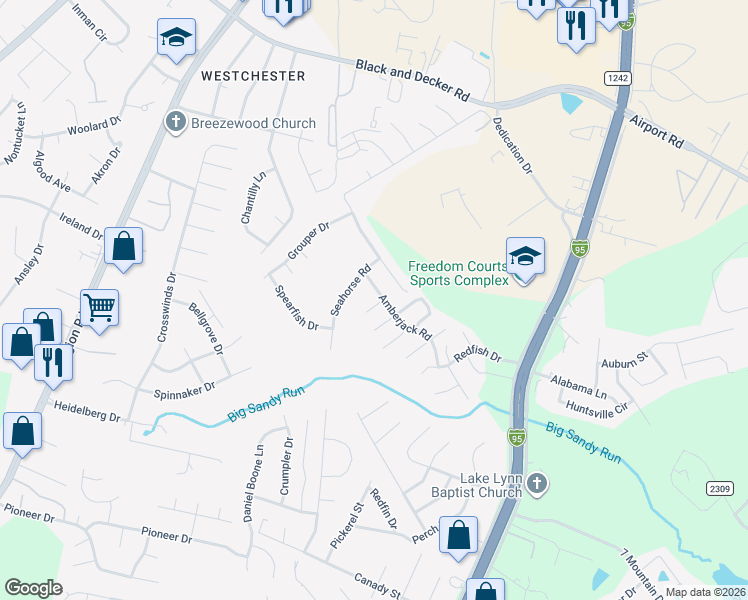 map of restaurants, bars, coffee shops, grocery stores, and more near 300 Sand Dollar Court in Fayetteville