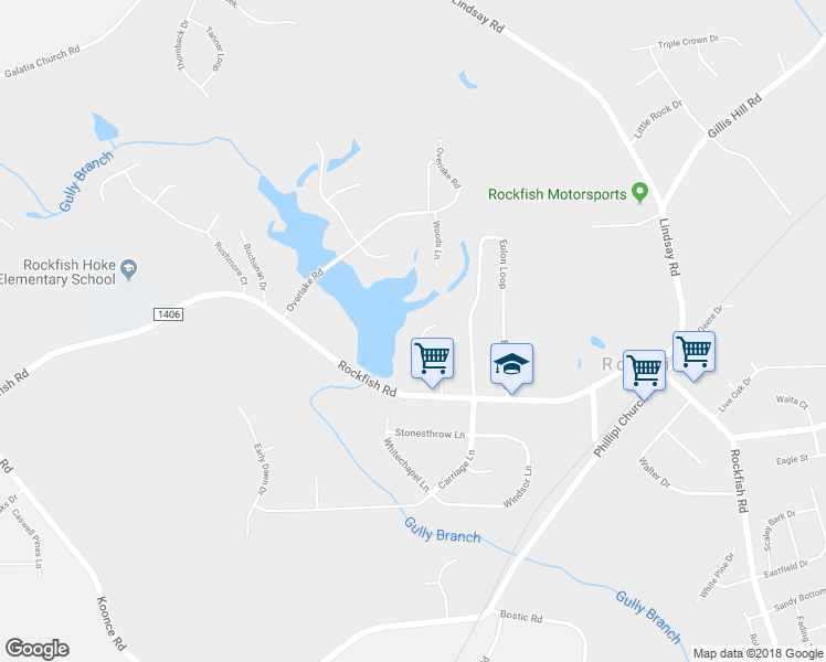 map of restaurants, bars, coffee shops, grocery stores, and more near 236 Lakeside Road in Raeford