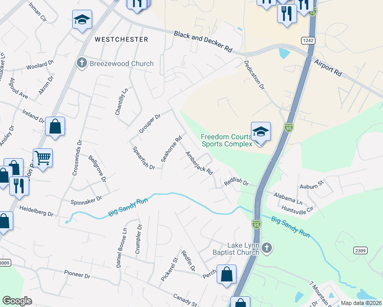 map of restaurants, bars, coffee shops, grocery stores, and more near 232 Porpoise Circle in Fayetteville