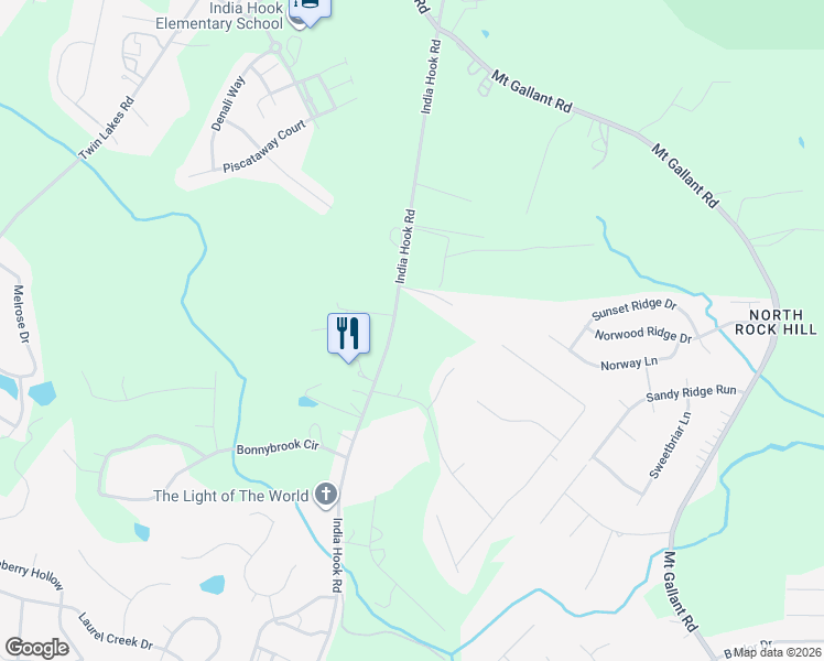 map of restaurants, bars, coffee shops, grocery stores, and more near 3152 India Hook Road in Rock Hill