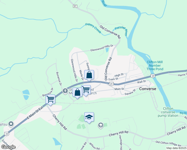 map of restaurants, bars, coffee shops, grocery stores, and more near 3009 Benjamin Road in Spartanburg