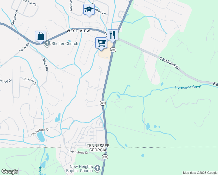 map of restaurants, bars, coffee shops, grocery stores, and more near 1510 Ooltewah Ringgold Rd in Ooltewah
