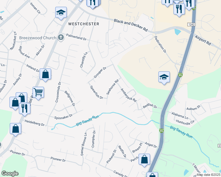 map of restaurants, bars, coffee shops, grocery stores, and more near Seahorse Road in Fayetteville