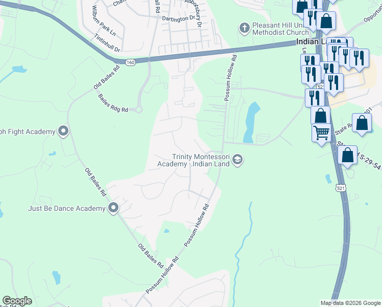 map of restaurants, bars, coffee shops, grocery stores, and more near 4554 Fox Ridge Lane in Indian Land
