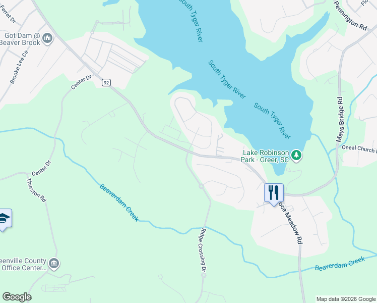 map of restaurants, bars, coffee shops, grocery stores, and more near 1299 Ridge Crossing Drive in Taylors