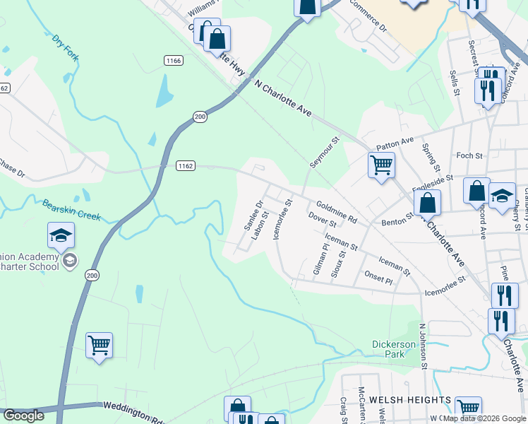 map of restaurants, bars, coffee shops, grocery stores, and more near 807 Labon Street in Monroe