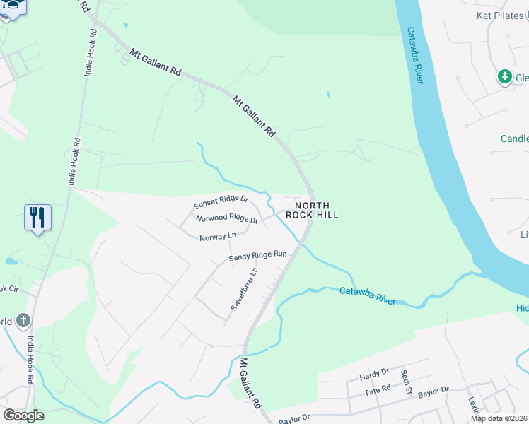 map of restaurants, bars, coffee shops, grocery stores, and more near 4503 Chestwood Court in Rock Hill