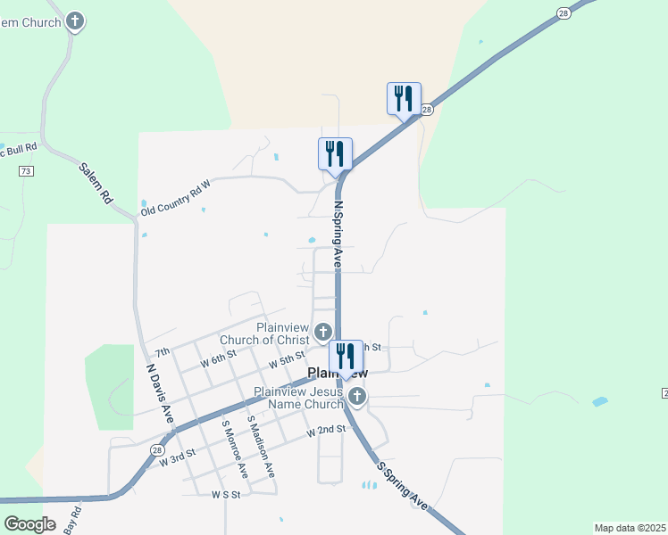 map of restaurants, bars, coffee shops, grocery stores, and more near 510 South Spring Avenue in Plainview
