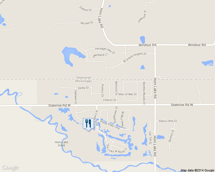 map of restaurants, bars, coffee shops, grocery stores, and more near 9161 Preakness Drive in Southaven