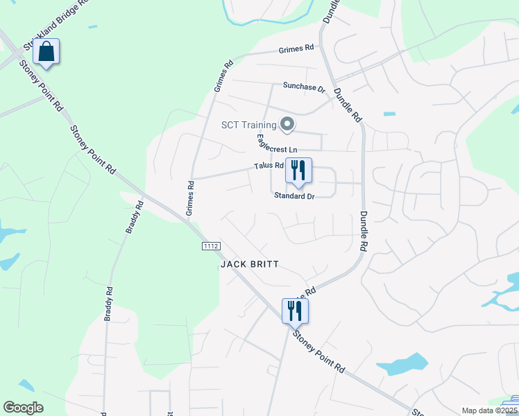 map of restaurants, bars, coffee shops, grocery stores, and more near 3503 Manorbridge Court in Fayetteville