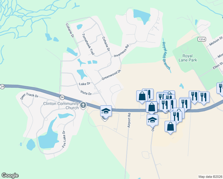 map of restaurants, bars, coffee shops, grocery stores, and more near 1720 Sunset Avenue in Clinton
