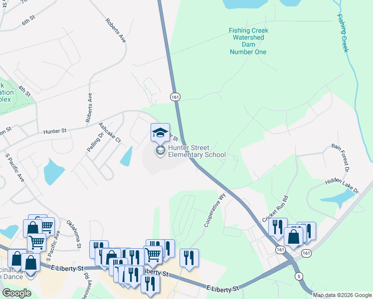 map of restaurants, bars, coffee shops, grocery stores, and more near 1314 Alexander Love Highway in York