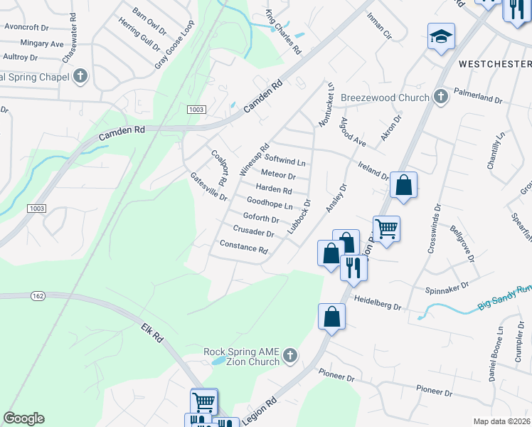 map of restaurants, bars, coffee shops, grocery stores, and more near 3827 Goforth Drive in Hope Mills