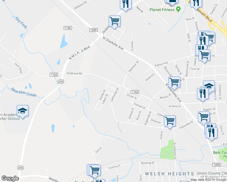 map of restaurants, bars, coffee shops, grocery stores, and more near 1603 Sanlee Church Road in Monroe