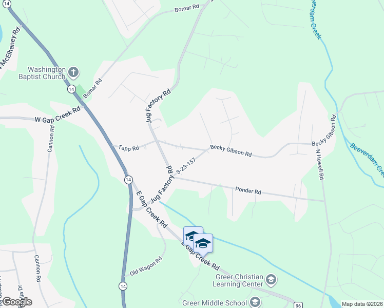 map of restaurants, bars, coffee shops, grocery stores, and more near 10 Becky Gibson Road in Greer