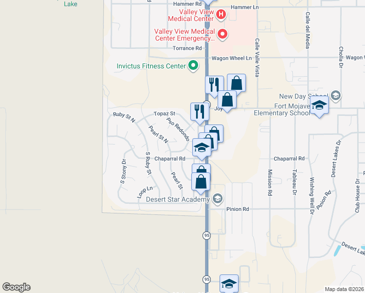 map of restaurants, bars, coffee shops, grocery stores, and more near 1444 Paseo Redondo in Bullhead City