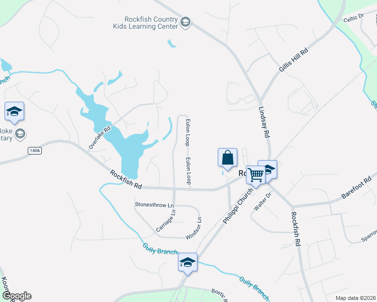 map of restaurants, bars, coffee shops, grocery stores, and more near 167 Eulon Loop in Raeford