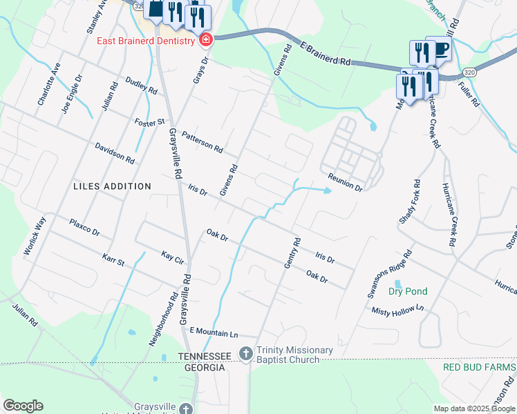map of restaurants, bars, coffee shops, grocery stores, and more near 8322 Hamilton Oaks Drive in Chattanooga