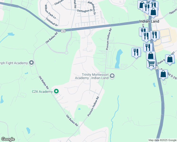 map of restaurants, bars, coffee shops, grocery stores, and more near 4554 Fox Ridge Lane in Indian Land