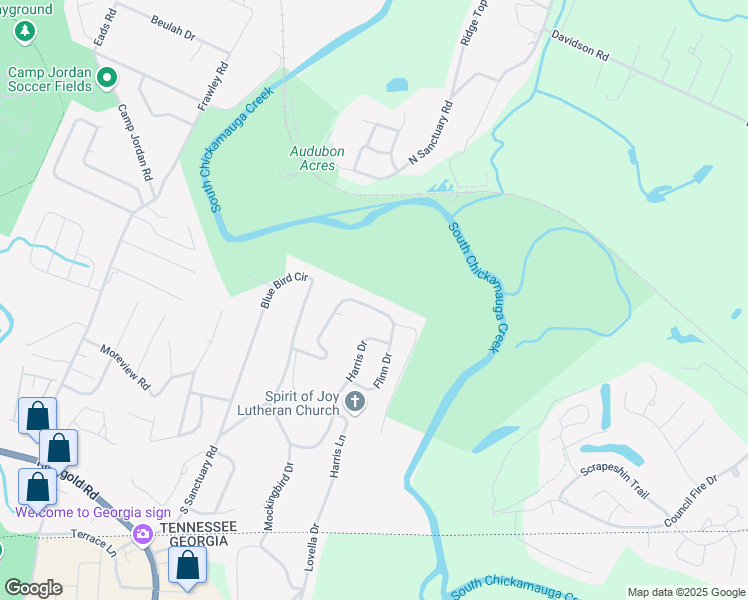 map of restaurants, bars, coffee shops, grocery stores, and more near 784 Flinn Drive in Chattanooga