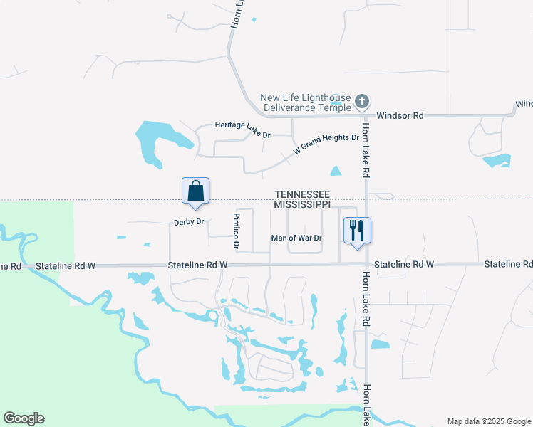 map of restaurants, bars, coffee shops, grocery stores, and more near 4390 Native Son Drive in Southaven